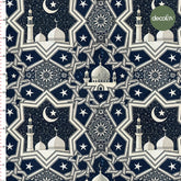Ramadan Themed Digital Printed Fabric with Dark Blue Geometric Islamic Patterns
